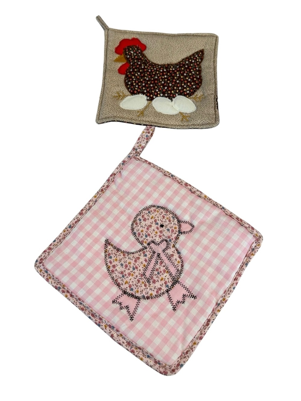 Vintage Pot Holders Hot Pads Country Rooster Bunny Handmade Gingham Floral